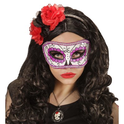 Augenmaske lila Dia de los Muertos unisex für Halloween und Fasching venezianischer Stil
