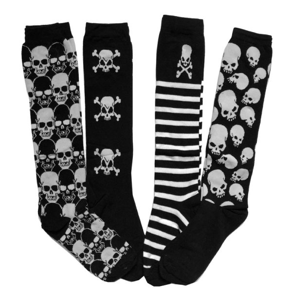 Overknee Socken Muster Stipe+Skull