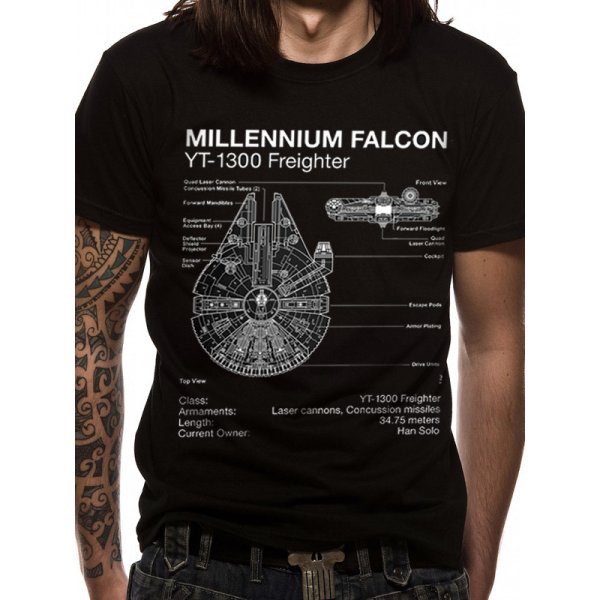 Star Wars Shirt S Falcon Blueprint schwarz weiß