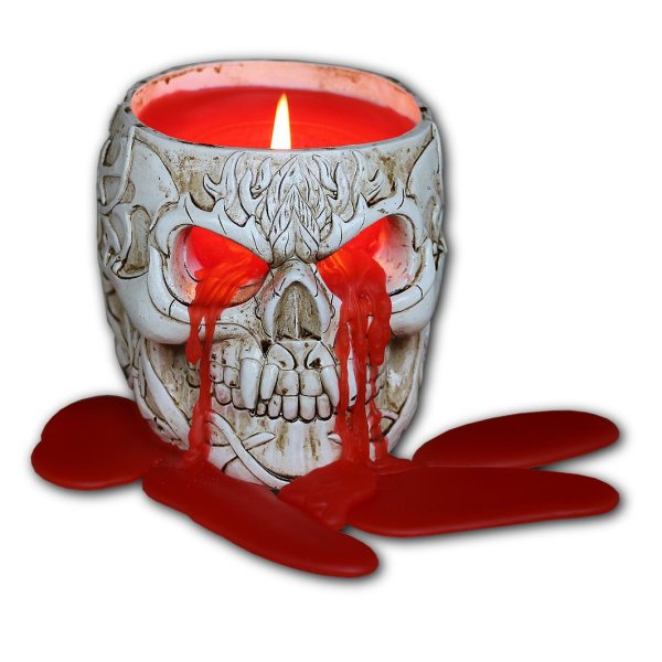 Spiral Goth Skull Kerze mit Kerzenhalter weiß rot