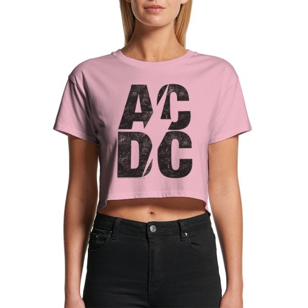 AC/DC Crop Top S stacked Logo rosa