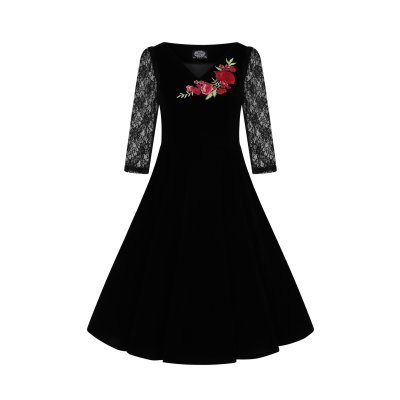 H&R Samtkleid mit Blumenstickerei XS Divine schwarz