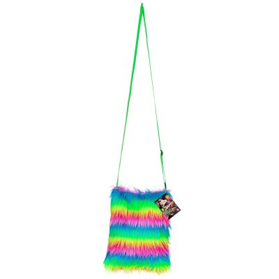 Plüschhandtasche Regenbogen der 80er +70er zum Umhängen mit Reisverschluß