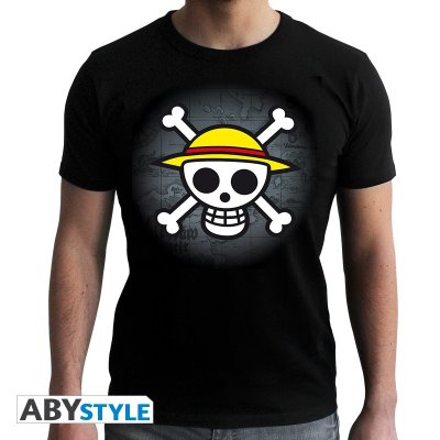One Piece Tshirt Skull with map XL Schwarz