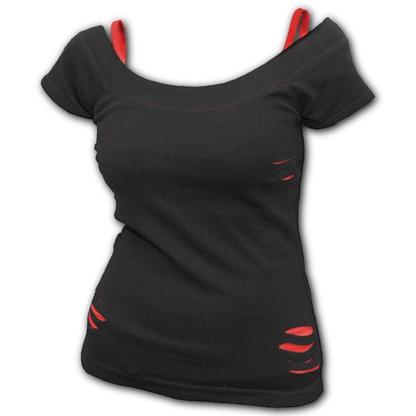 Spiral Top Urban Fashion 2in1 Red Ripped