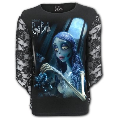 Corpse Bride Top Grow in The Dark Rose Lace Sleeve