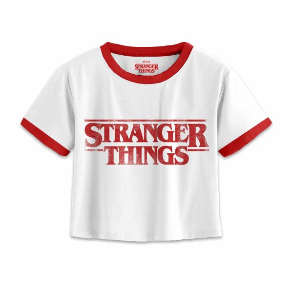 Stranger Things Crooped Top Distressed Logo Weiss
