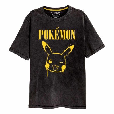 Pokemon T-Shirt Graffiti Pikachu Acid Wash Schwarz