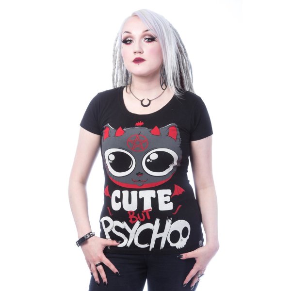 T-Shirt Cute But Psycho Kitty Schwarz Damen