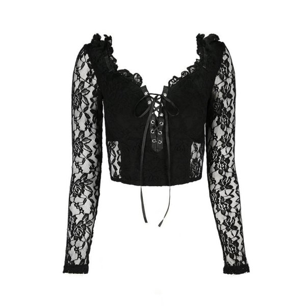Gothic Cropped Lace Top with sweetheart neckline Schwarz