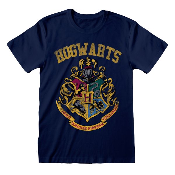 Harry Potter T-Shirt  Navy Unisex Hogwarts Faded Crest