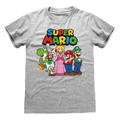 Nintendo Super Mario T-Shirt  Meliert Grau Unisex Vintage...