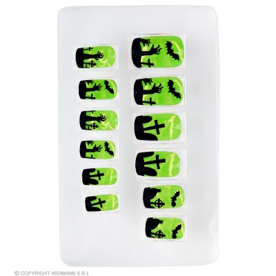 Set von 12 selbstklebenden spooky Fingernägeln – Neon