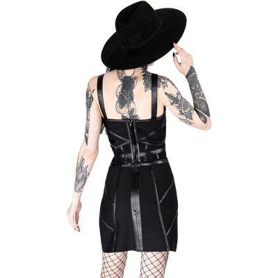 Schwarzer kurzer Rock Bandage Skirt gotisch mit Strapsen