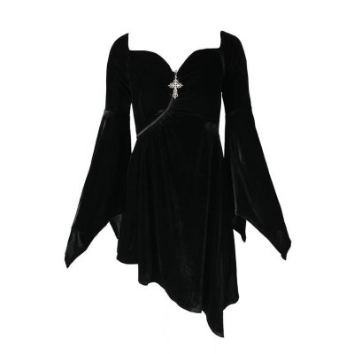 Schwarzes gotisches Kleid Vamp Dress Asymmetrisch Heart...
