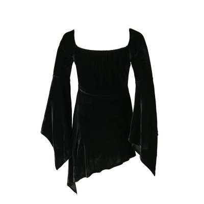 Schwarzes gotisches Kleid Vamp Dress Asymmetrisch Heart Neckline