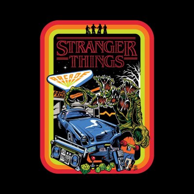 Stranger Things T-Shirt  Schwarz Unisex Retro Border